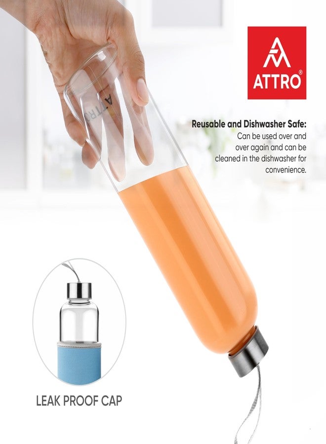ATTRO Glassox Aqura High Borosilicate Glass Water Bottle with Sleeve & Stainless Steel Lid - Leakproof & Durable - Ideal for Office, Travel, and Daily Use Color- Blue - 750ml - Image 2